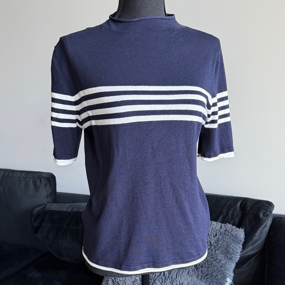 Mango Short Sleeve Top in Navy and White